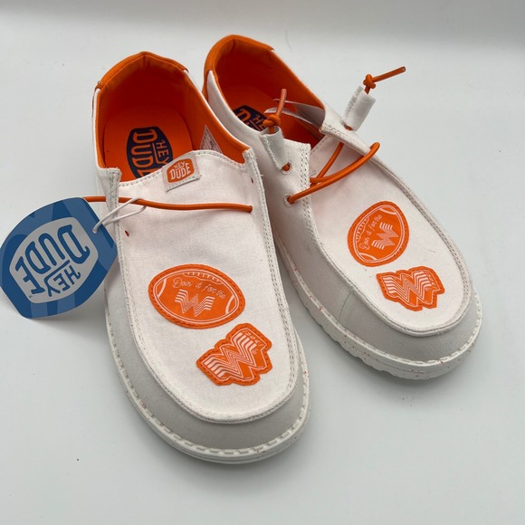 Hey Dude Shoes - Hey Dude Wendy Whataburger Shoes Womens 9 White Orange Canvas‎ Slip On Loafers